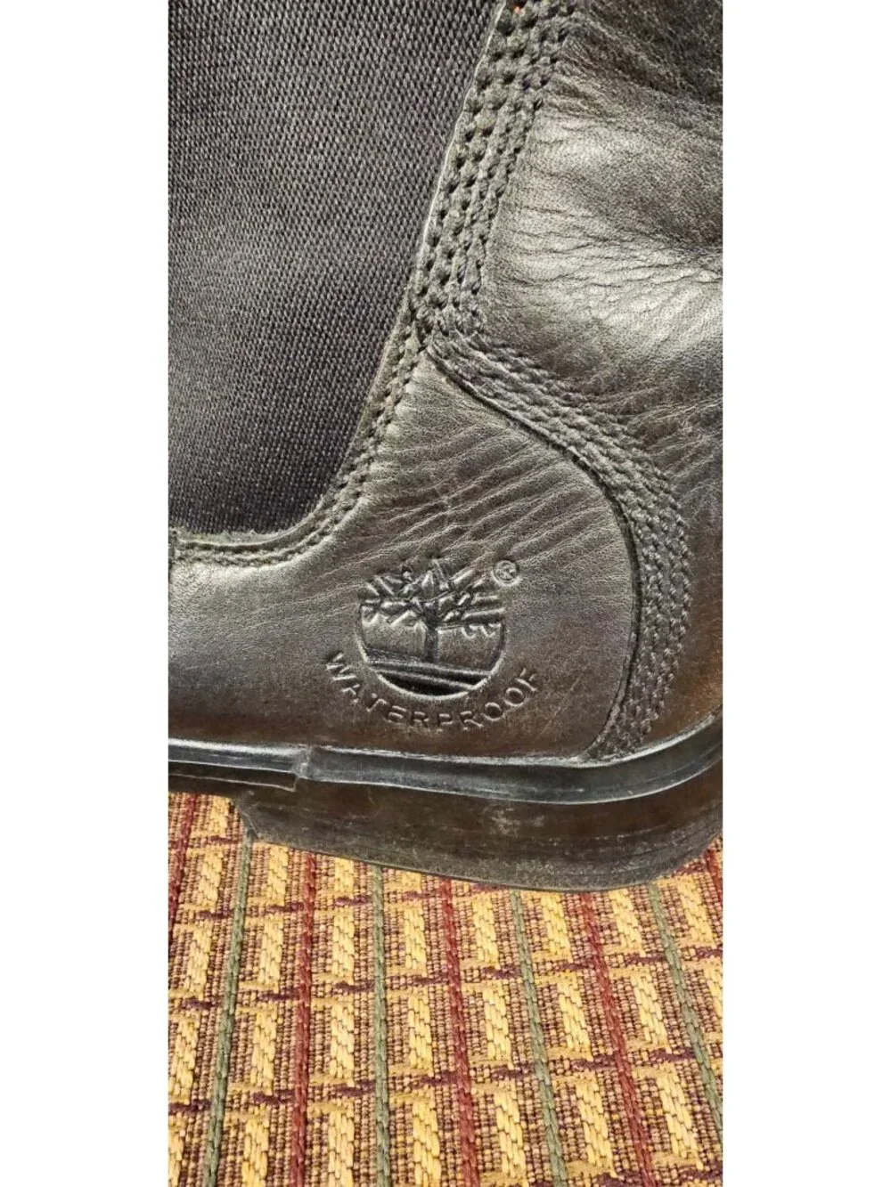 Timberland Mens Black Leather Waterproof Chelsea Boots Size 12M Durable Outsole